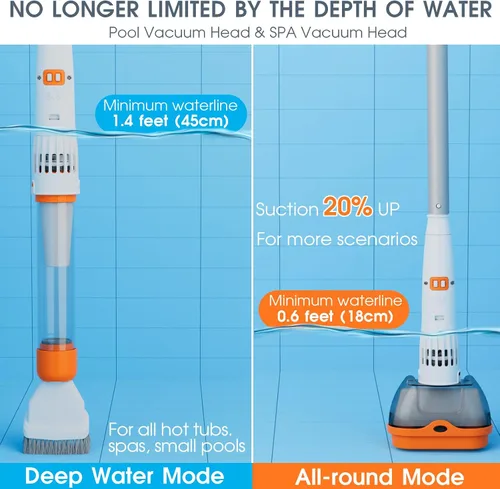 Miniatura 3 de Aspiradora recargable para bañera de hidromasaje para piscina y spa, modo dual y sistema de accionamiento magnético, filtros de malla ultra fina
