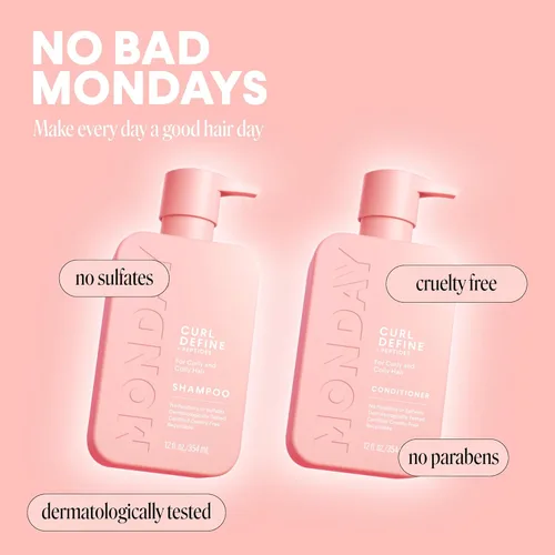 Miniatura 7 de MONDAY HAIRCARE Curl Define - Juego de champú + acondicionador (2 unidades) de 12 onzas cada uno nutre los rizos, domina el encrespamiento