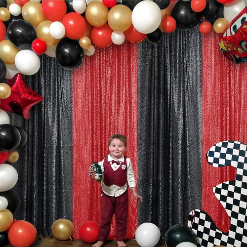 Miniatura 3 de Sugargirl - Cortina de fondo de lentejuelas rojas, 2 paneles de 2 pies x 8 pies, cortinas de fondo con purpurina roja, brillantes para fotografía