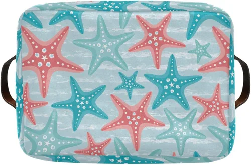 Miniatura 8 de Bolaz Cesta de almacenamiento grande con diseño náutico de estrella de mar plegable con asas para dormitorio, oficina en casa