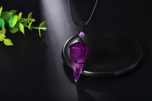 Miniatura 6 de XIANNVXI Collar puntiagudo con piedra de cristal curativo, cuerda negra ajustable, collar con colgante de piedras preciosas naturales, joyería