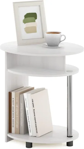 Furinno JAYA Mesa auxiliar ovalada de diseño simple con contenedor, roble blanco/cromo