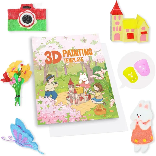 Miniatura 8 de Libro de Dibujo para Impresora 3D, Plantilla de Papel Grueso Colorida Reutilizable con 40 Patrones y Placa Transparente, Plantilla de Graffiti