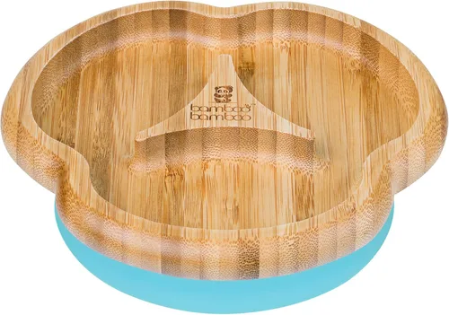 Miniatura 2 de bamboo bamboo Plato para bebés y niños pequeños para alimentación y destete, divisor de bambú con ventosa segura para bebés a partir de 6 meses Azul