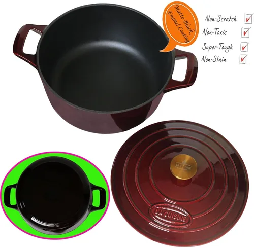 Miniatura 2 de La Cuisine - Olla de hierro fundido esmaltado para horno holandés con tapa, 2.1 cuartos de galón de 7.9 pulgadas/20cm de diámetro. Revestimiento