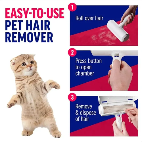 Miniatura 4 de Removedor de pelo de mascotas y rodillo de pelusa reutilizable – Removedor de pelo de gatos y perros para muebles, sofá, alfombra, ropa y ropa