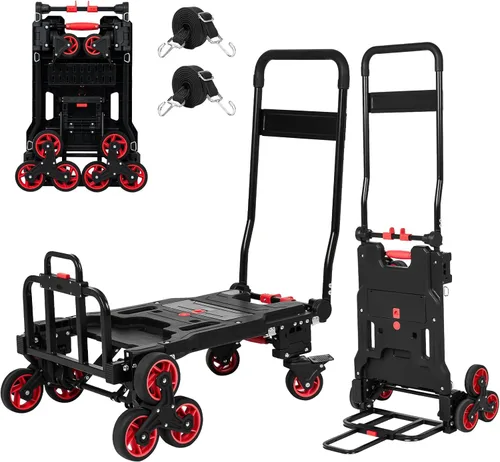 Miniatura 8 de Carretilla de Mano Plegable de Servicio Pesado con Capacidad de Carga de 330 Libras, Carrito Convertible con Mango Retráctil y 4 Ruedas de Goma, Azul