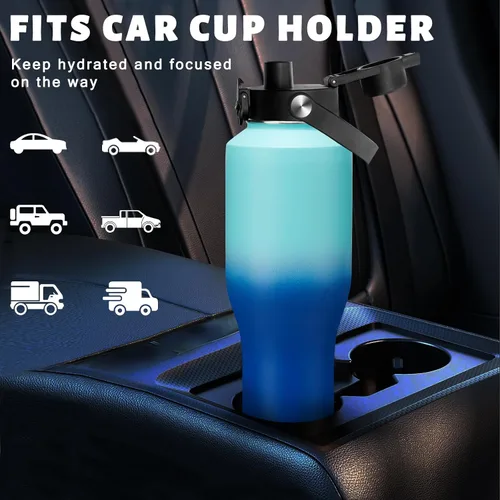 Miniatura 2 de Botella de agua aislada de 40 onzas que cabe en el portavasos del automóvil - Botella de agua de metal con pajita, tapa con salida automática, vaso