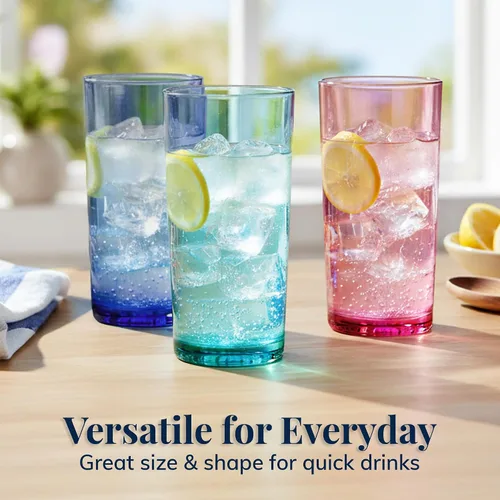 Miniatura 3 de Vasos de plástico reutilizables US Acrylic Classic (juego de 6) de 24 onzas, tazas de té helado de colores surtidos Vasos sin BPA, fabricados