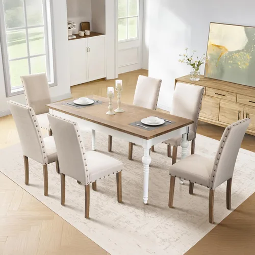 Miniatura 3 de Juego de sillas de cocina Parsons para comedor, tapizado moderno, elegante, de tela, con respaldo alto y ribete de cabeza de clavo color bronce