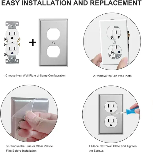 Miniatura 5 de Paquete de 10 cubiertas de salida de placa de interruptor de pared dúplex individual – Cubiertas de placa de salida de receptáculo de acero