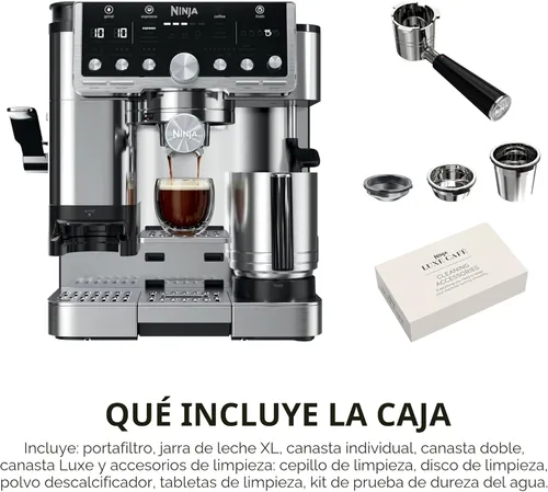 Miniatura 11 de Ninja Luxe Café Pro Series, máquina de café expreso, café por goteo, infusión fría, agua caliente, prensador integrado, molinillo integrado, Acero