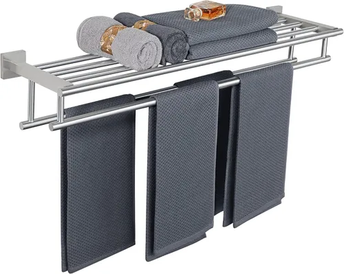 Miniatura 24 de Alise - Toallero para baño con montaje en pared, soporte de toallas de baño con doble barra para toallas y estante, 40.6 cm, SUS304 de acero Negro