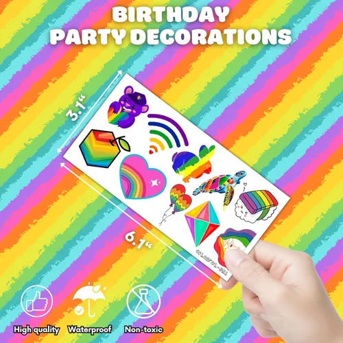 Miniatura 4 de 100 tatuajes temporales coloridos para niños y adultos, calcomanías falsas de neón arco iris, recuerdos de fiesta de cumpleaños