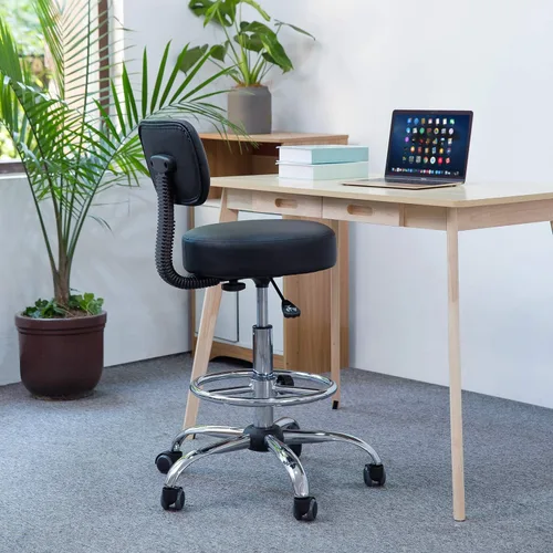 Miniatura 7 de KLASIKA Silla giratoria de dibujo con soporte trasero y reposapiés ajustable, silla de escritorio de oficina multiusos para bar, cocina, tienda