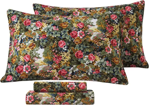 Miniatura 16 de FADFAY Juego de sábanas de percal de algodón cepillado con bolsillo profundo, sábana bajera ajustable de lujo con estampado floral de caléndula
