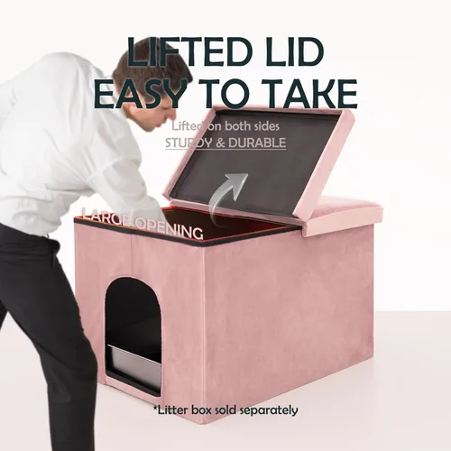 Miniatura 4 de MEEXPAWS Mueble Gabinete Oculto para Caja de Arena de Gatos Grande, Diseño de Tapa Elevable Banco de Baño para Gatos de Terciopelo con Gabinete