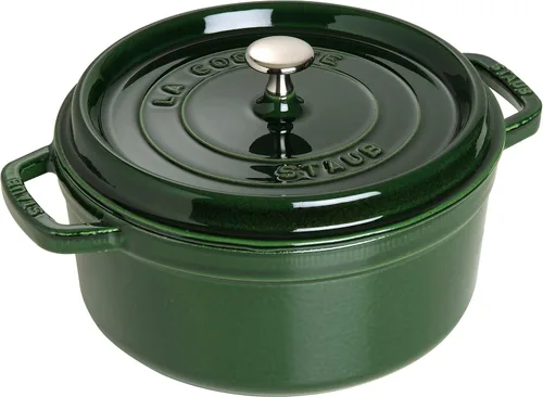 STAUB - Asador/Cocotte de hierro fundido, redondo, 24 cm, 3.8 L, albahaca/verde