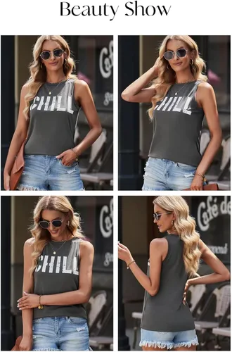 Miniatura 5 de Asvivid - Camisetas sin mangas para mujer, holgada, con cuello redondo, estampado de letras, diente de león, para verano, casuales