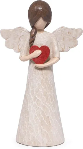 Miniatura 12 de Hodao Figura de ángel con corazón rojo, aspecto tallado en madera de resina de 5.1 pulgadas con alas de alambre de metal, decoración