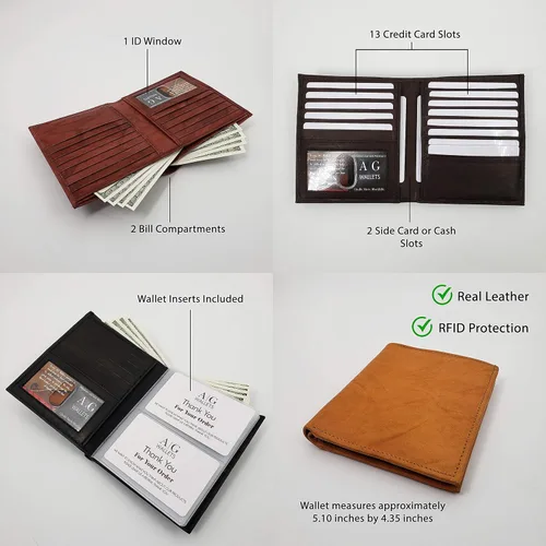 Miniatura 3 de AG Wallets Billetera de cuero de vaca RFID para hombre, estilo europeo, hipster, 1 ventana de identificación, Borgoña, Cartera Rfid