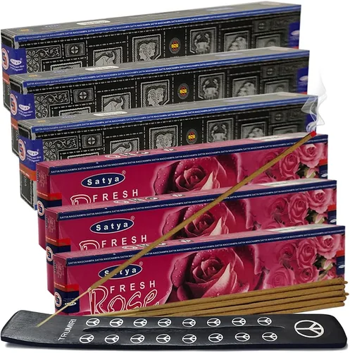 Miniatura 13 de Varillas de incienso de Sangre de Dragón y Palo Santo con soporte, paquete de variedad de la marca House of Nag Champa y Trumiri