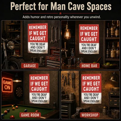 Miniatura 5 de Letrero de metal humorístico "Recuerda si nos atrapan" para hombres y niños, ideal para decoración de cueva de hombres, dormitorio y bar 30 * 20 cm