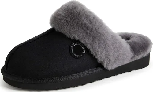 Dearfoams Fireside Sydney Pantuflas anchas de piel de oveja para mujer, para interiores y exteriores