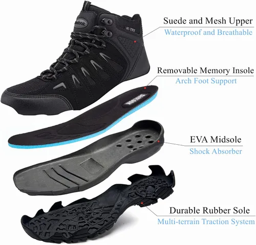 Miniatura 5 de SHULOOK Botas de senderismo impermeables para hombre, antideslizantes, ligeras, de tobillo, de media altura, transpirables, para excursionismo