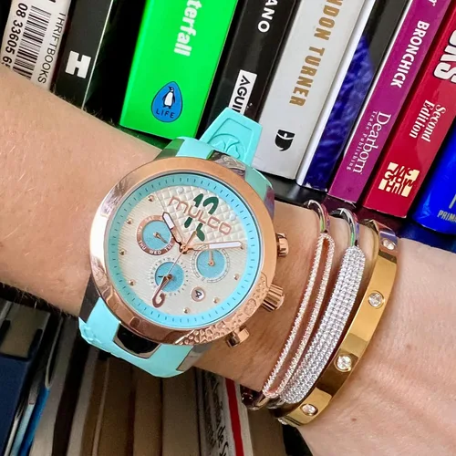 Miniatura 5 de MULCO Ilusion - Reloj analógico de cuarzo para mujer, detalles de cristal y oro rosa con acabado de perla, resistente al agua, correa de silicona