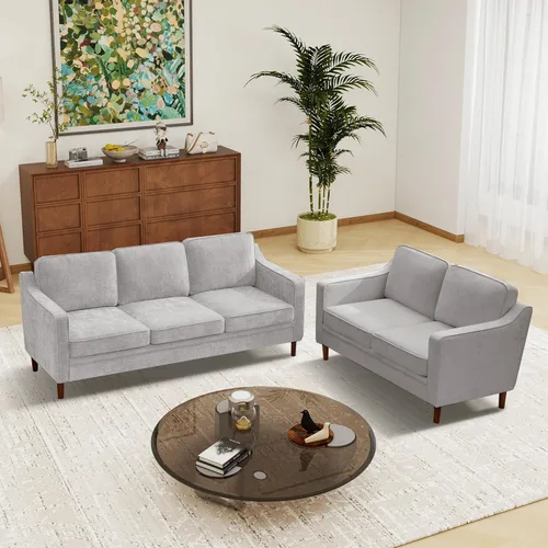 Miniatura 27 de Conjuntos de muebles para sala de estar Kingfun, sofá de 3 plazas y sofá biplaza, juego de sofá de estilo moderno de mediados de siglo, sofá de Piel
