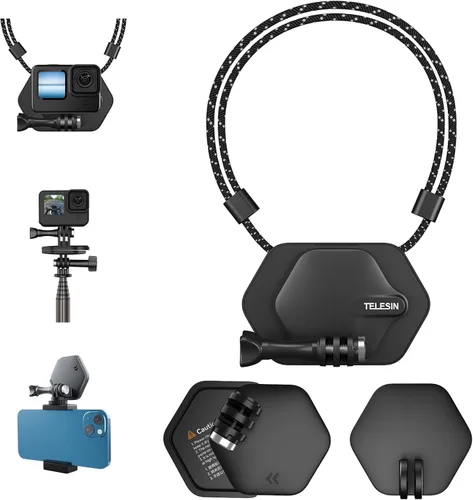 TELESIN Soporte magnético en el pecho con correa para el cuello + soporte para teléfono + trípode magnético base de liberación rápida para GoPro Max