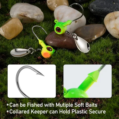 Miniatura 5 de Dr.Fish Paquete de 10 jigs Underspin cabezas de agua dulce Swimbait Ball Jig Bass Walleye anzuelos de pesca Colorado Spinner Blade Parte inferior