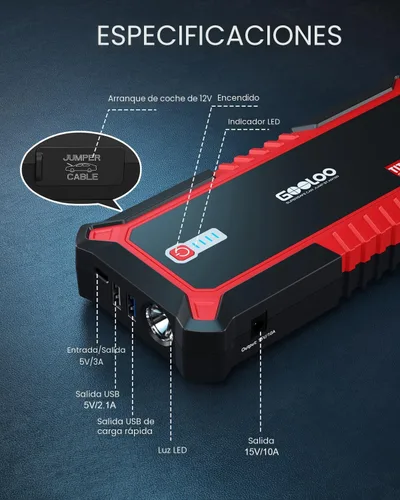 Miniatura 6 de GOOLOO - Arrancador de batería para automóvil GP3000 mejorado de 3000 A (hasta 9 L de gas o 7 L de motor diésel) 12 V, paquete de potencia portátil