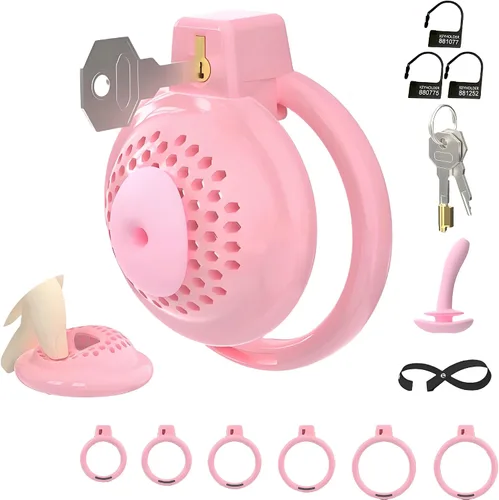 Miniatura 10 de Jaula de castidad masculina en forma de huevo con bloqueo invisible, jaula para pene con anillo de púas de sujeción completa, dispositivo