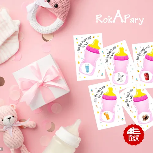 Miniatura 6 de RokAPary Find The Babys Milk Scratch Off Game, It's a Girl Baby Shower Fácil de jugar juegos tontos, idea divertida, actividad rompehielos. Tarjetas