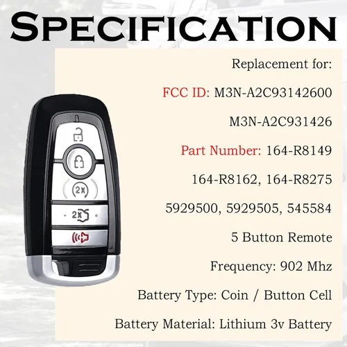 Miniatura 3 de SUPALAND Llavero de repuesto para Lincoln Continental 2020-2022 Ford Mustang Fusion 2018-2021 Smart Proximity sin llave arranque remoto