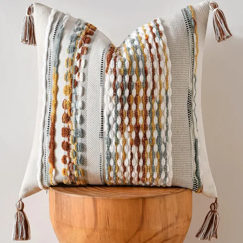 Miniatura 16 de AmHoo - Fundas de almohada de 18 x 18 pulgadas con borlas, fundas de almohada decorativas tejidas con textura de chenilla estilo boho para sofá