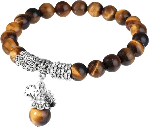 Miniatura 2 de SUNYIK Pulsera elástica de piedra redonda hecha a mano para mujeres y hombres, hilo de 7 pulgadas