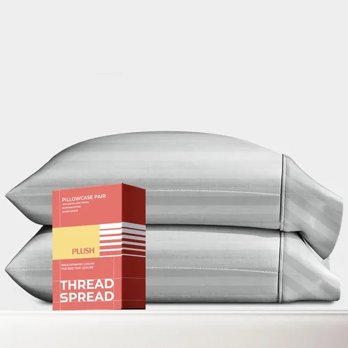 Miniatura 19 de Thread Spread Fundas de Almohada de Algodón Egipcio 100% Tamaño Estándar/Queen Juego de 2 - Fundas de Almohada Beige Satén de Lujo con Cuenta
