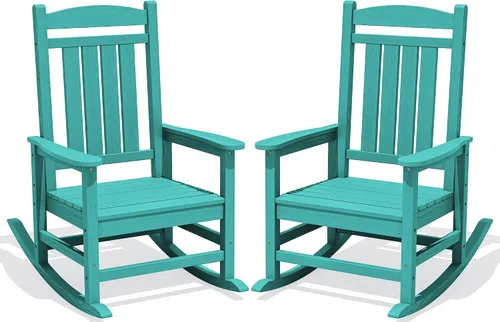 Miniatura 48 de KINGYES Mecedoras de polietileno de alta densidad para exteriores, sillas mecedoras para patio con soporte de 330 libras, balancín suave para porche