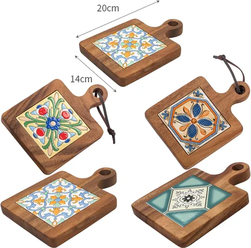 Miniatura 2 de Tapete para ollas de madera natural, antiquemaduras, posavasos para ollas de té caliente y sartenes, accesorios de encimera de cocina (C)