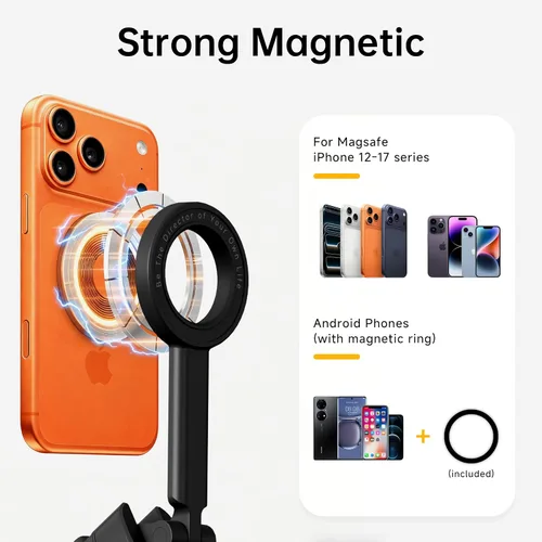 Miniatura 3 de Trípode magnético para selfie, soporte magnético extensible de aluminio de 67 pulgadas para Magsafe, giratorio de 360° y inclinación de 330°