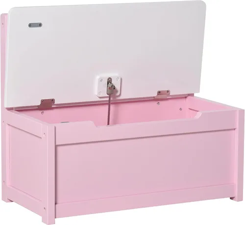 Miniatura 8 de Qaba Caja de juguetes, banco de almacenamiento para niños con interior grande de 27 L, organizador de juguetes con tapa superior y respaldo, muebles