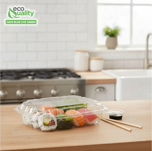 Miniatura 6 de EcoQuality Recipiente de plástico transparente con tapa con bisagras, 8 x 8 x 2 pulgadas, recipiente para llevar con un solo compartimento