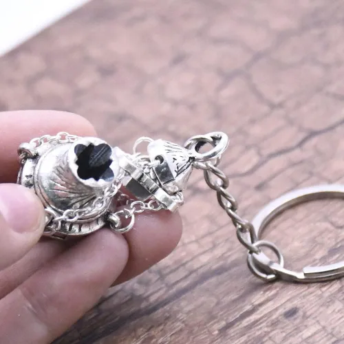 Miniatura 7 de Surakey Llavero con quemador de incienso de incensario, llavero de fe cristiana en tono plateado, regalo religioso, aleación de zinc, llavero