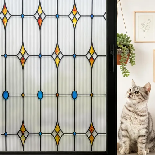 Miniatura 9 de VELIMAX Película de vidrio con junco de 4/5 pulgadas, película de privacidad para ventana de vidrio esmerilado, adhesivo decorativo no adhesivo