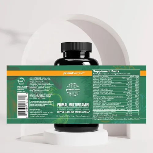Miniatura 5 de Primal Harvest Primal Multivitamin - Suplemento diario multivitamínico con 21 vitaminas y minerales esenciales para mujeres y hombres, vitamina A