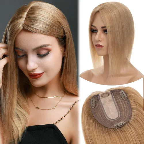Miniatura 18 de MY-LADY Extensiones de cabello humano para mujeres, cabello natural 10 * 12CM, base de seda con encaje, densidad 130%, pasadores Remy, 6 pulgadas