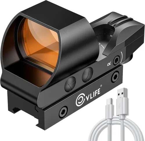 CVLIFE FoxSpook - Mira refleja recargable, mira de punto rojo 1X28x40mm (1.1x1.57 pulgadas), 4 retículas ajustables, óptica de punto rojo para riel